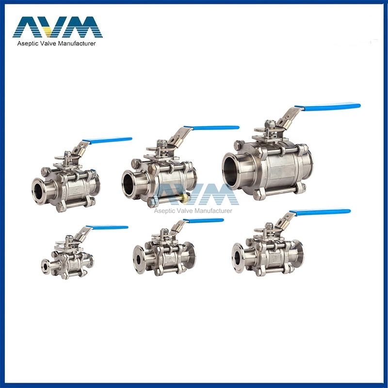 Sanitary 1&quot; Tri-Clamp SS304 PTFE 3PCS Ball Valve Manual